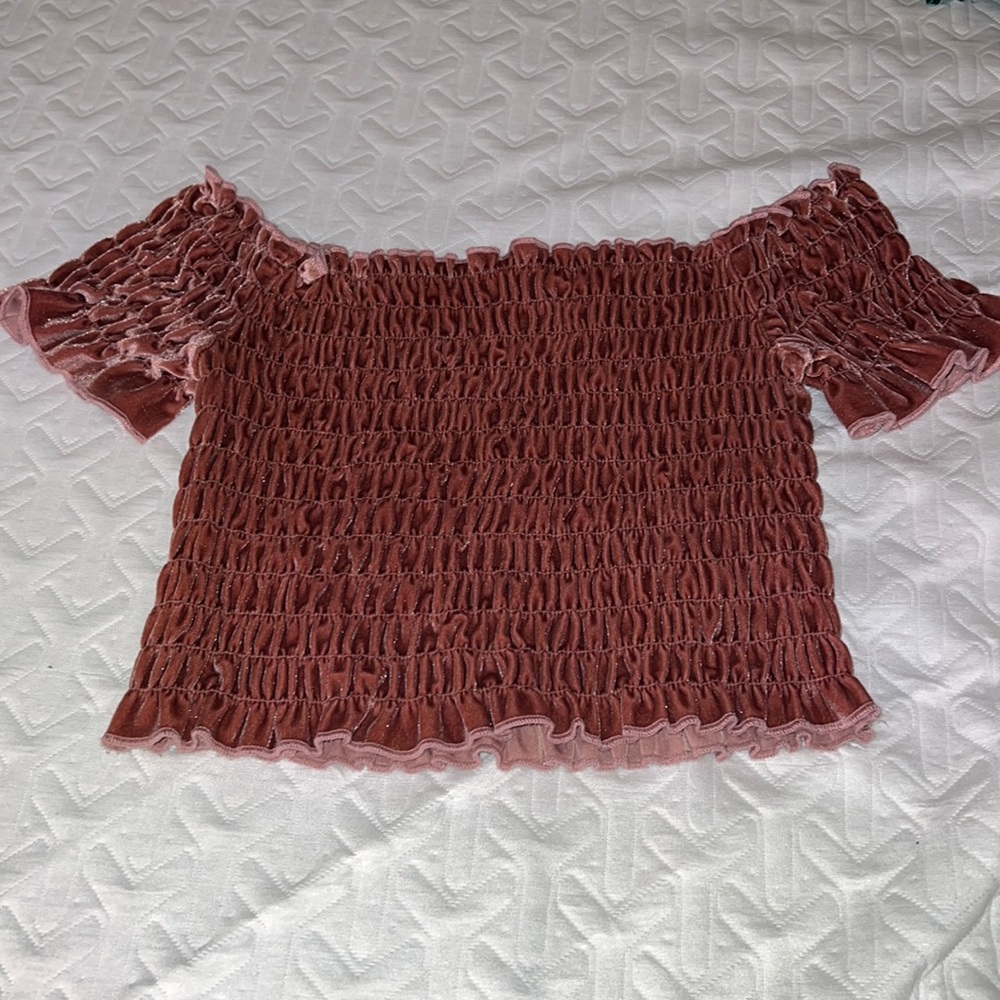 Cropped Velvet Shortsleeve Top, Dusty Pink